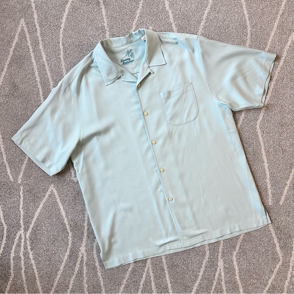 Tommy Bahama Mint Green Original Fit Silk Button Down Short Sleeve Shirt